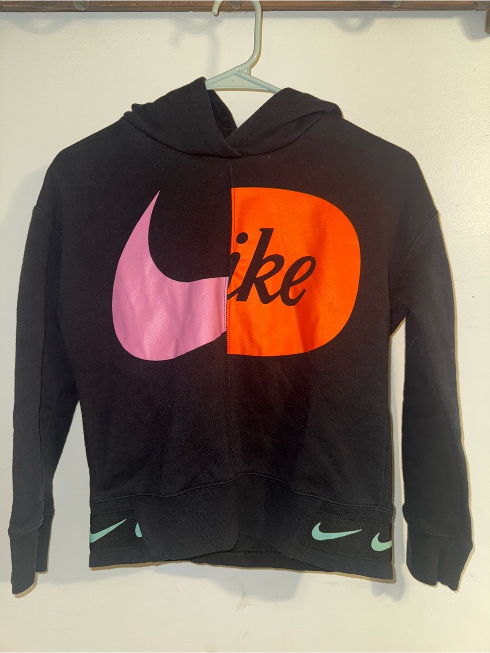 Youth Girls Nike Black Hoodie with Pink, Orange and Mint Logos